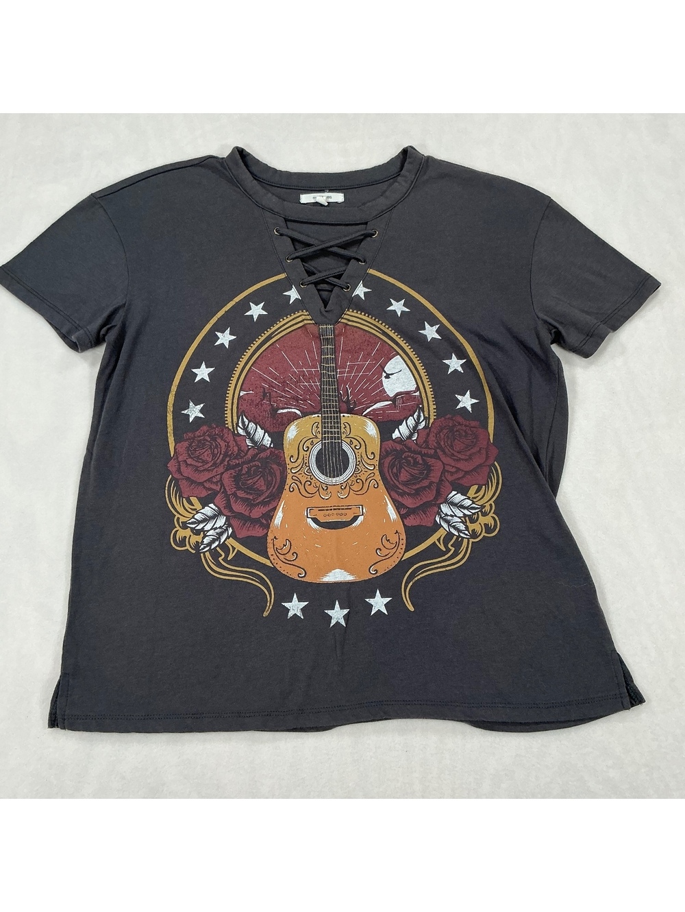 Maurices Women's XS Lace-Up Guitar Graphic T-Shirt
